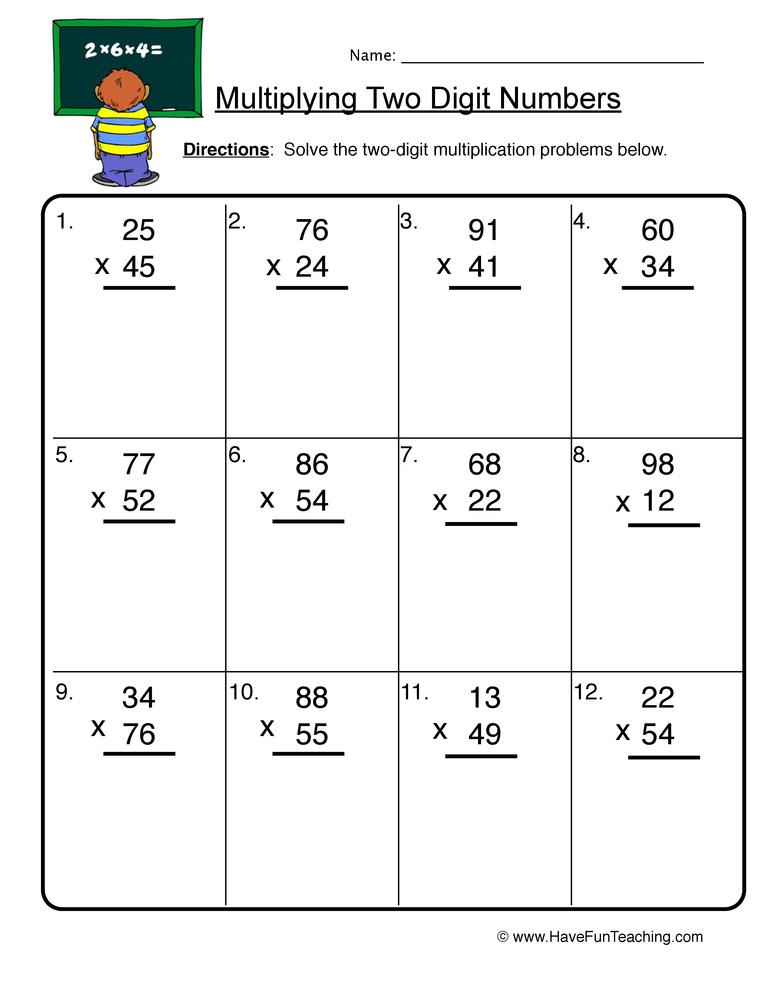 Multiplication Worksheets 2 Digit By 2 Digit Printable