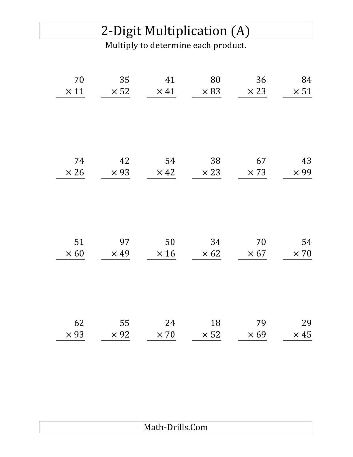 Multiplication Worksheets 2 Digit By 2 Digit