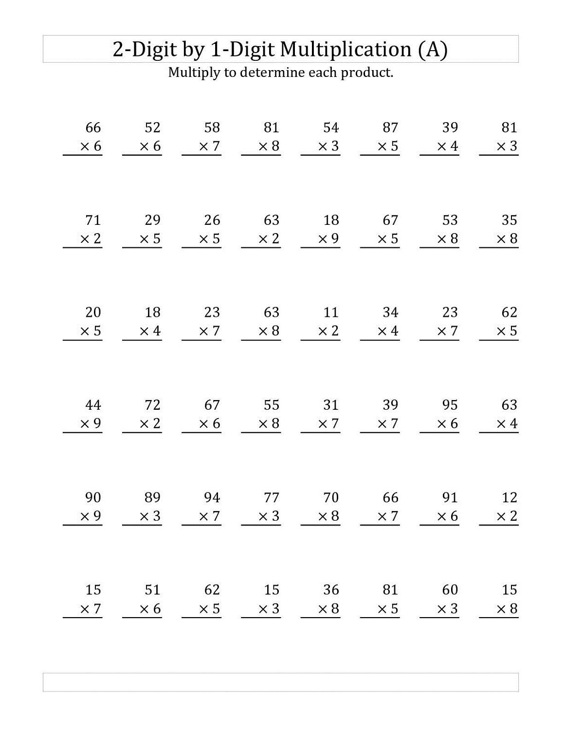 Multiplication Worksheets 2 Digit Numbers