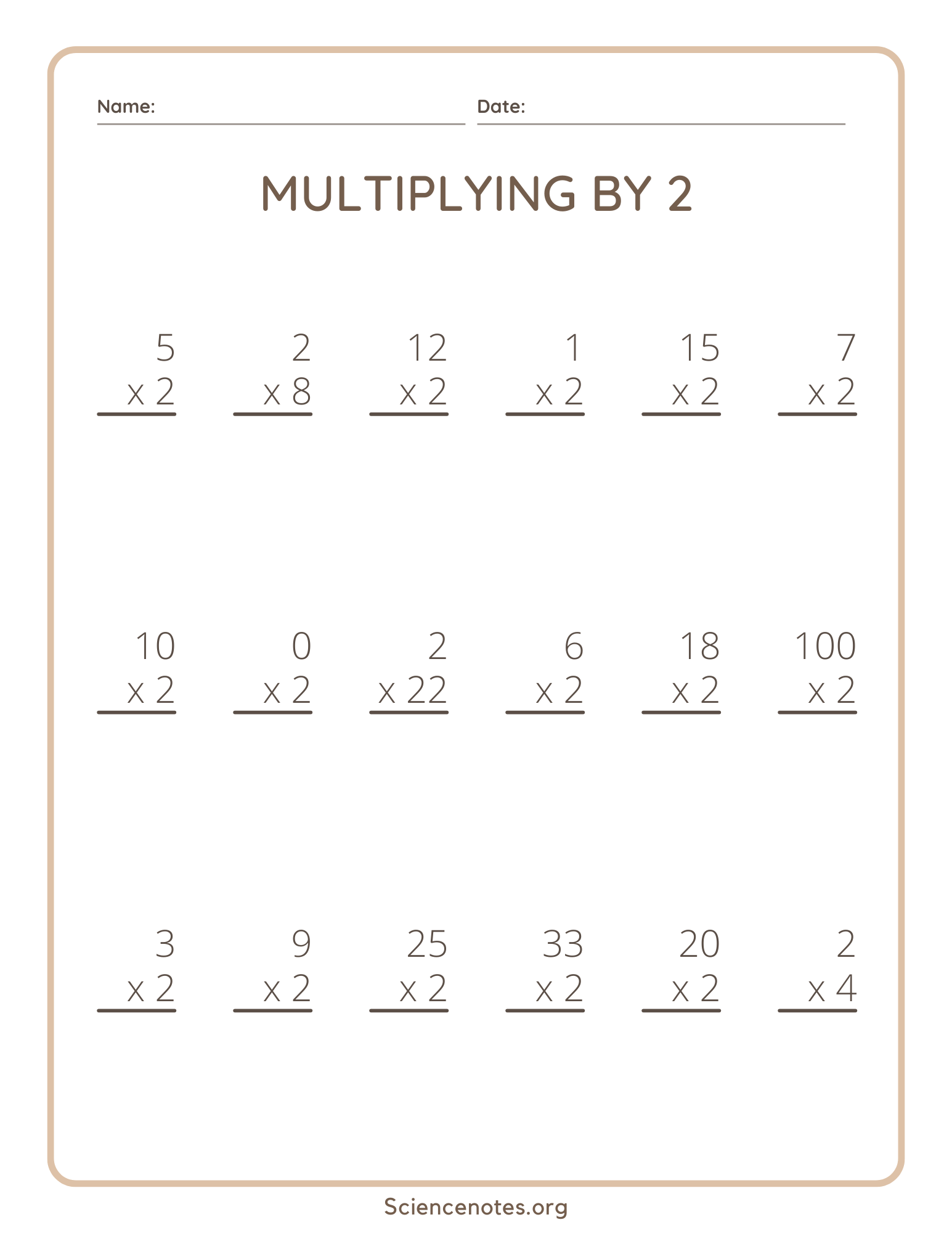 Multiplication Worksheets For Grade 2 1 Digit