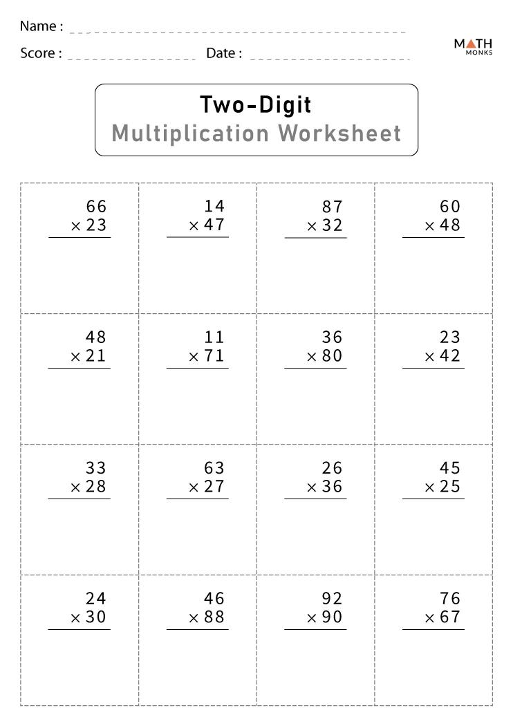 Multiplication Worksheets For Grade 2 2 Digit