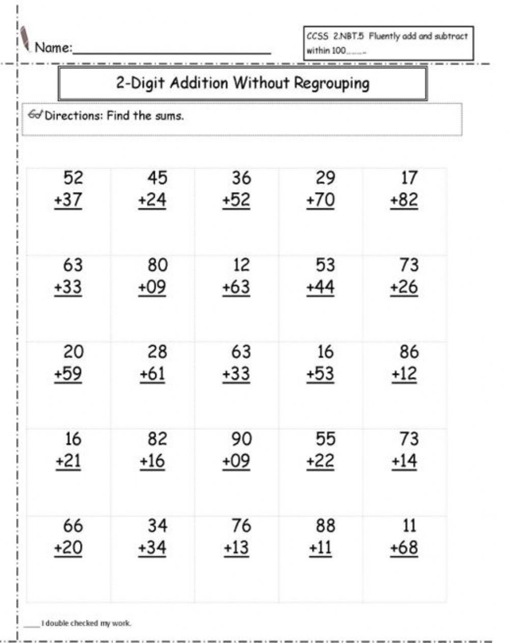 20 Addition Without Regrouping Worksheets For Grade 1 Free