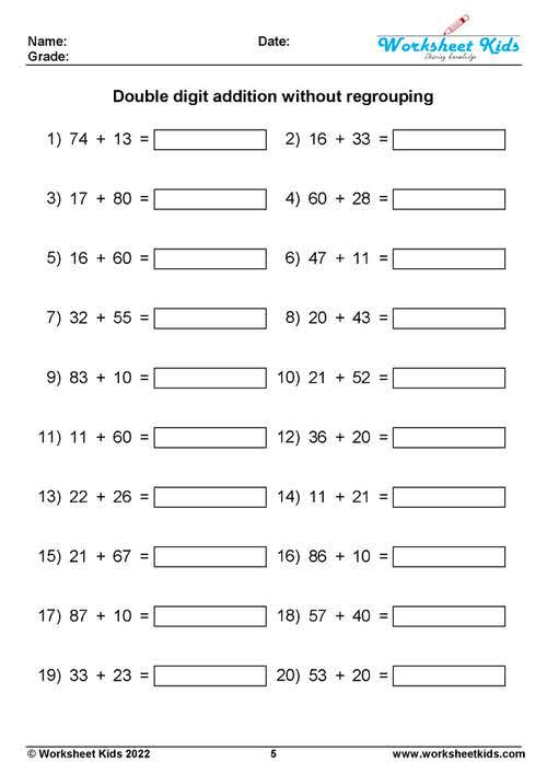 20 Addition Without Regrouping Worksheets For Grade 1 Free