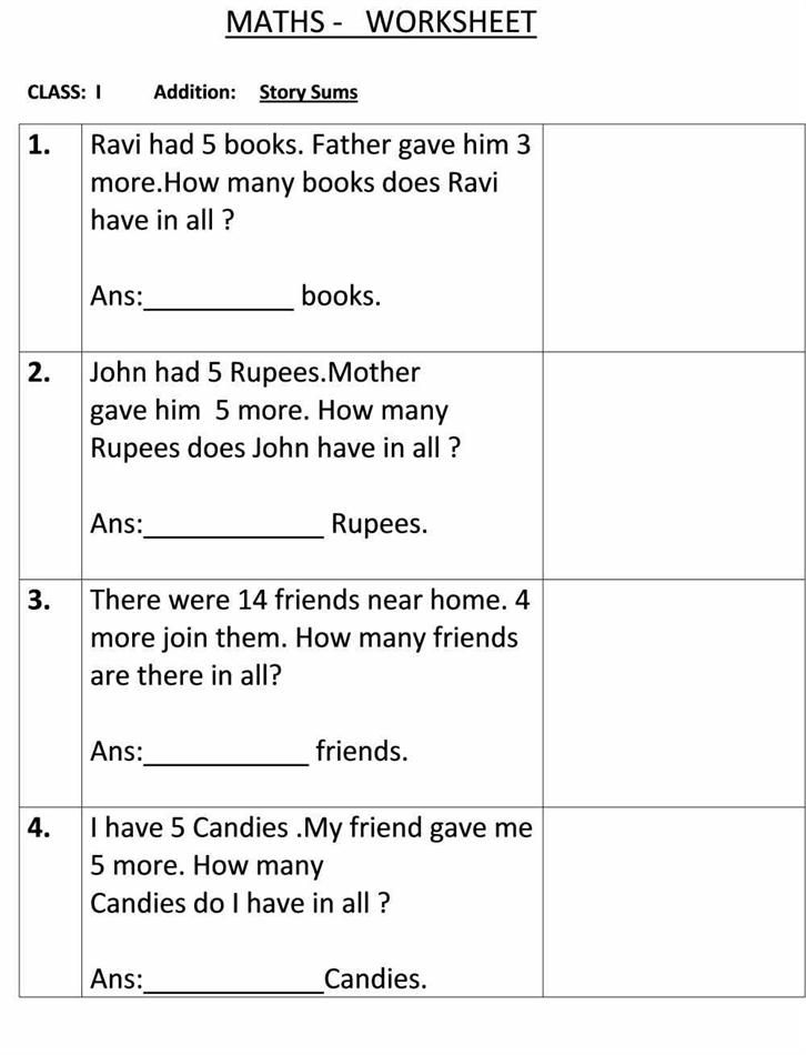 20 Addition Worksheets For Class 1 Free