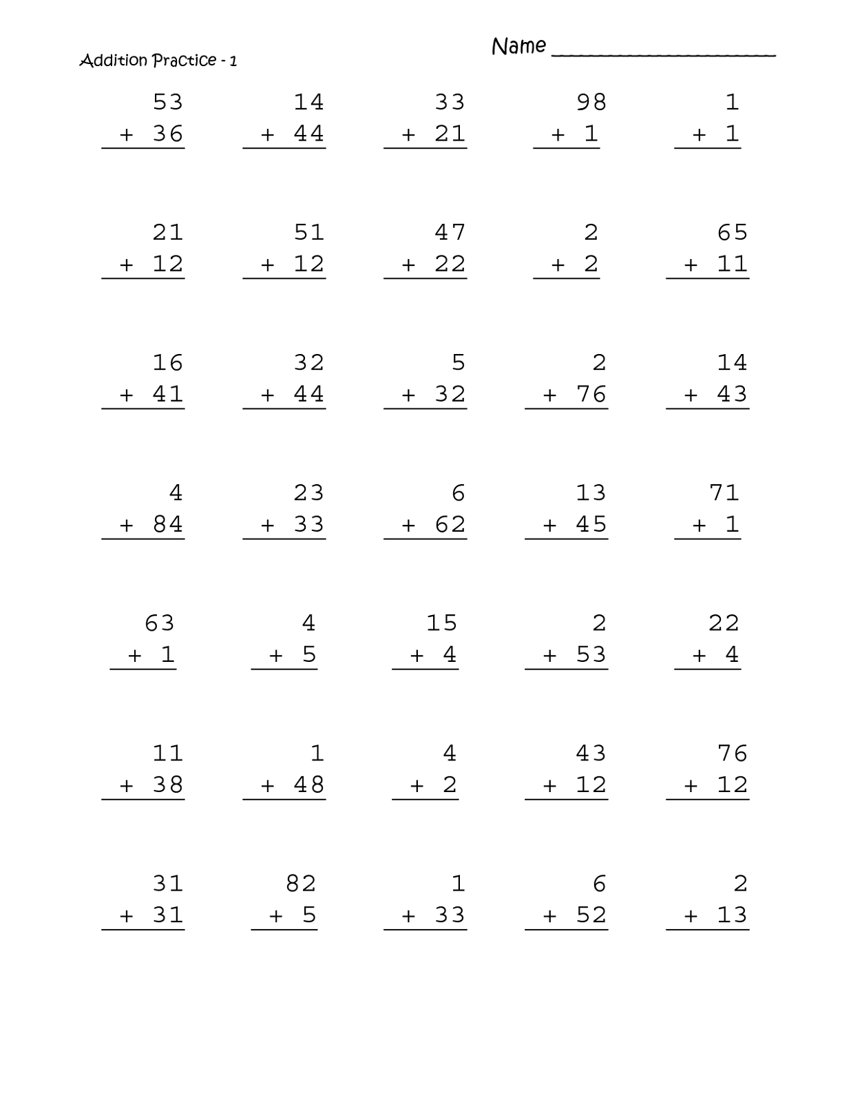 20 Addition Worksheets For Class 1 Free