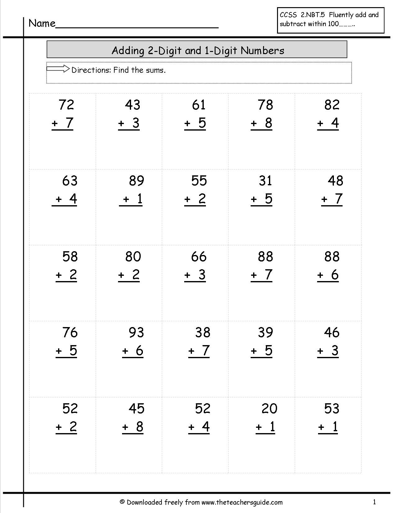 20 Addition Worksheets Grade 1 Three Digit Free