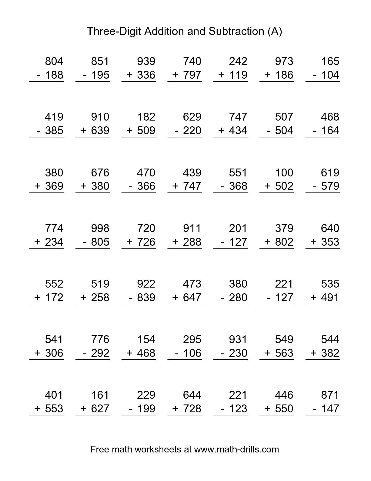 20 Addition Worksheets Grade 1 Three Digit Free