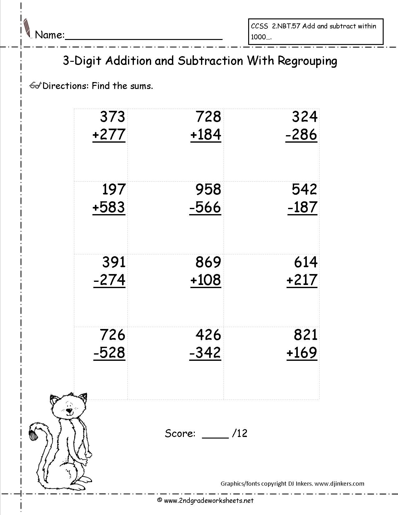 20 Addition Worksheets Grade 1 Three Digit Free