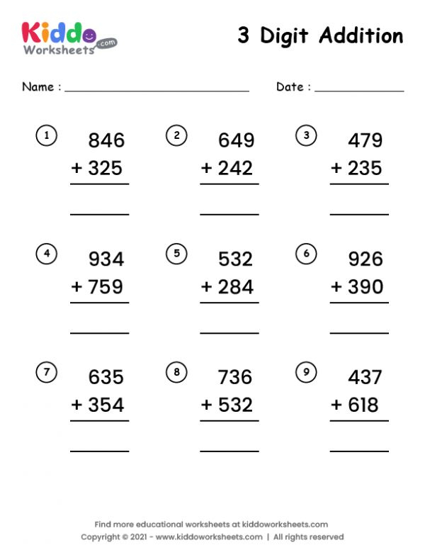 20 Addition Worksheets Grade 1 Three Digit Pdf