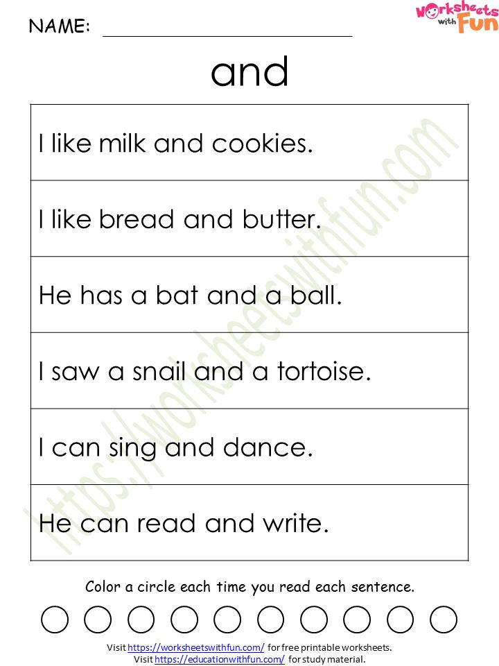 20 Kindergarten Worksheets Sight Words Sentences Free