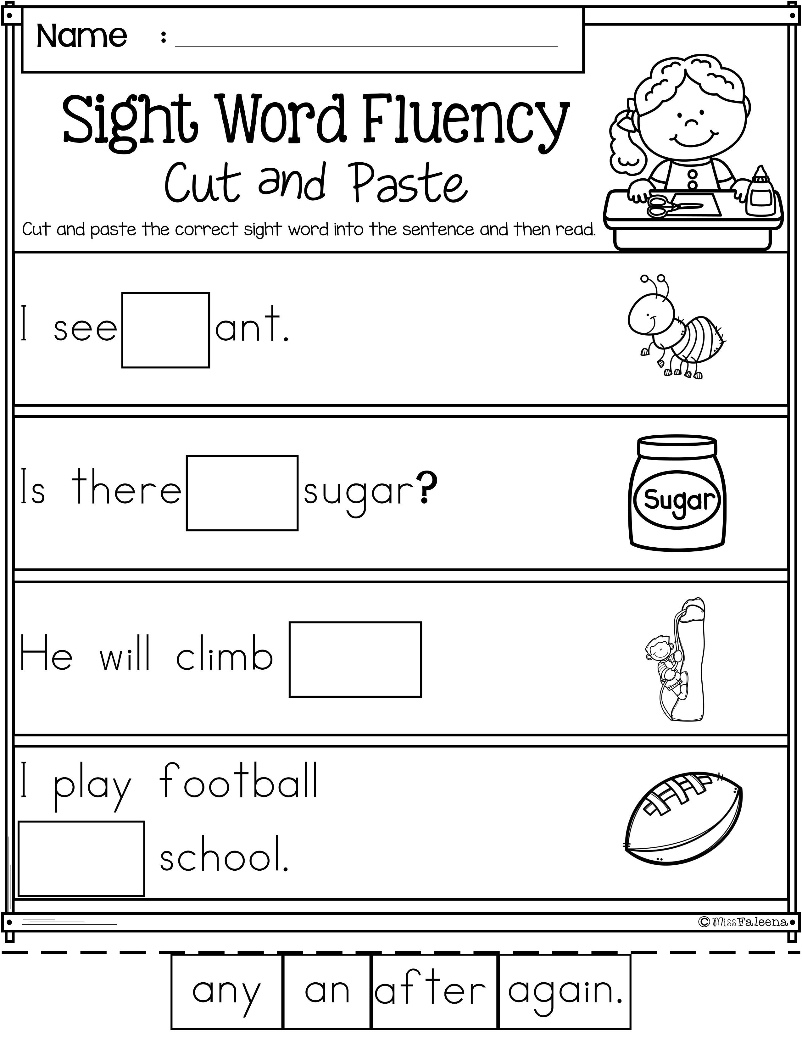 20 Kindergarten Worksheets Sight Words Sentences Free