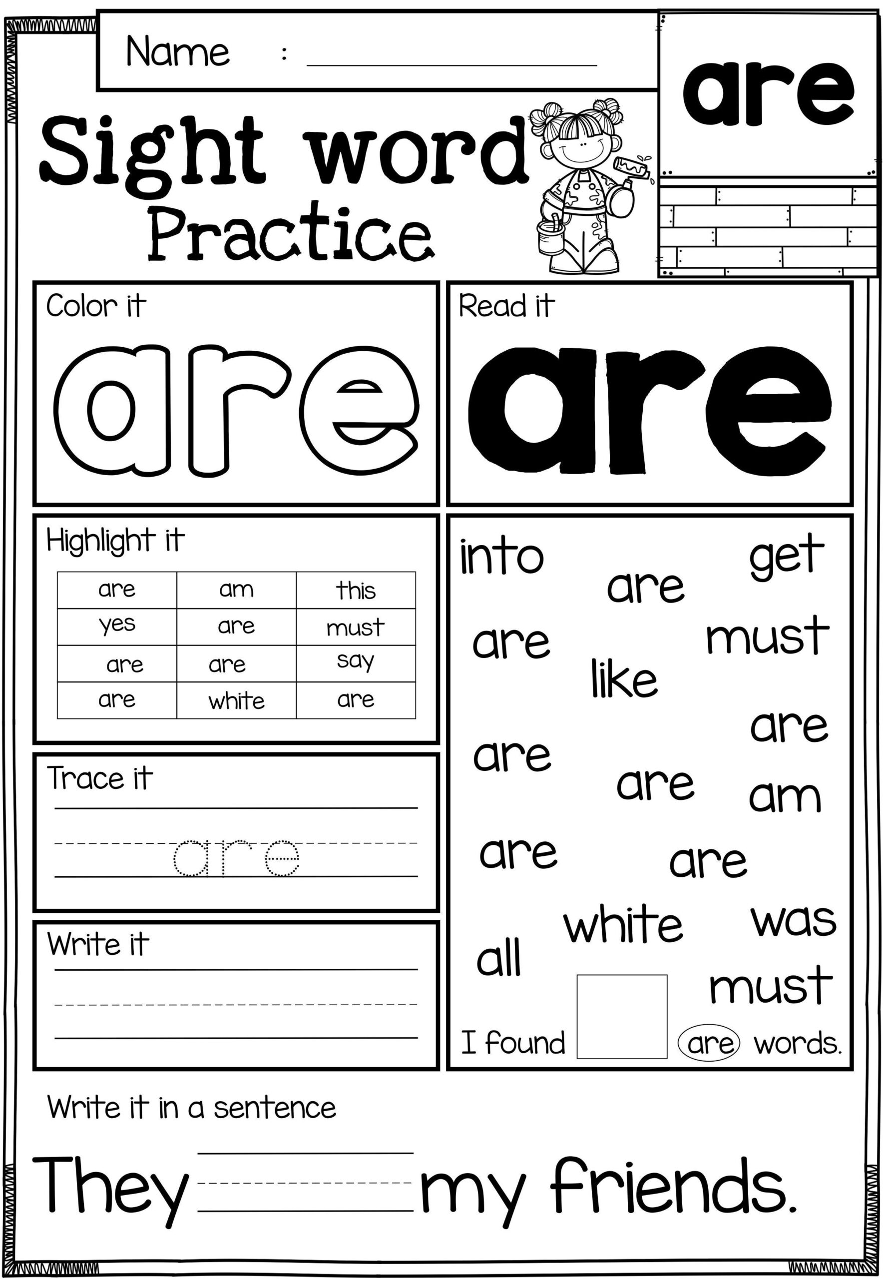 20 Kindergarten Worksheets Sight Words Sentences Free