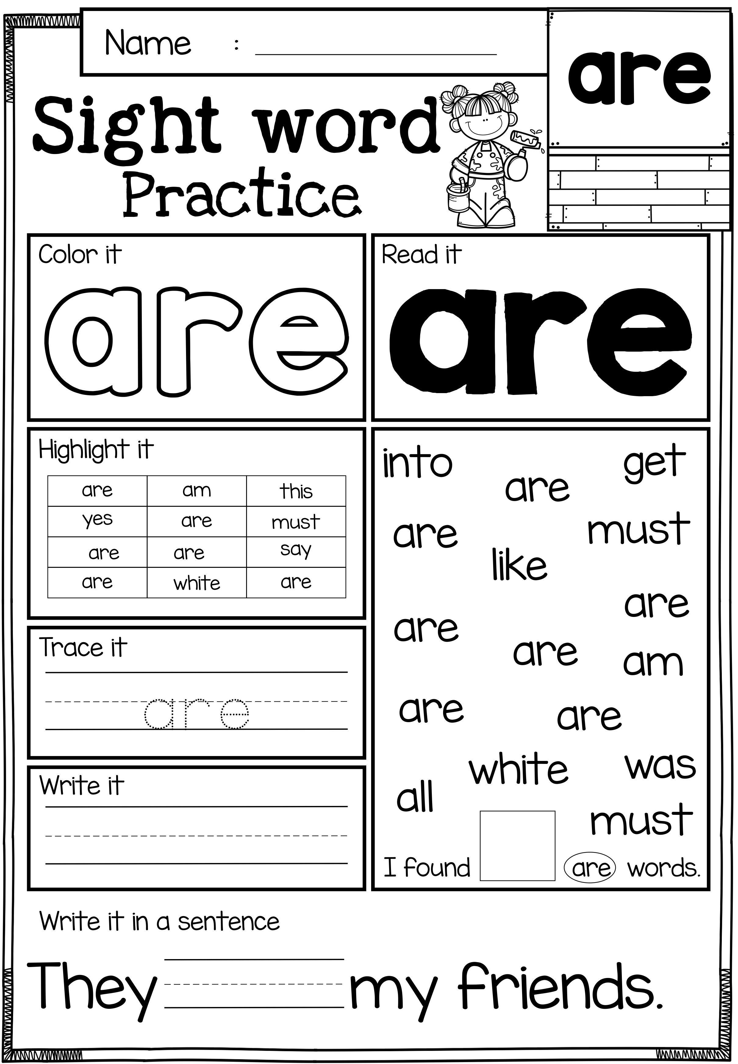 20 Kindergarten Worksheets Sight Words Sentences Free