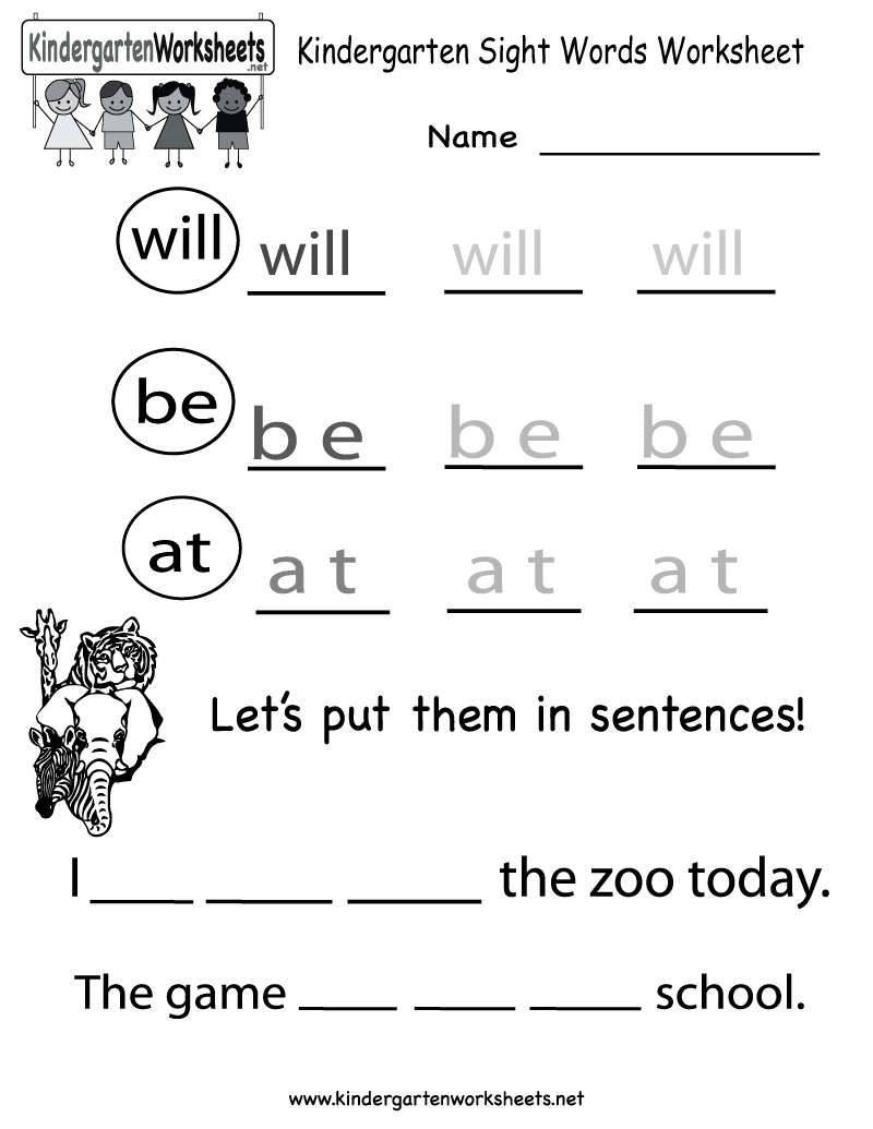 20 Kindergarten Worksheets Sight Words Sentences Free