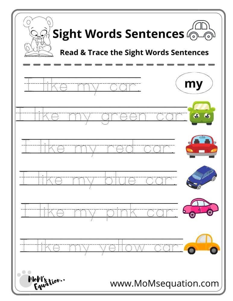 20 Kindergarten Worksheets Sight Words Sentences Free