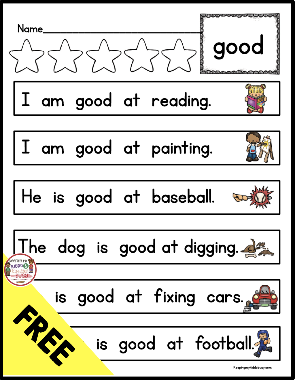 20 Kindergarten Worksheets Sight Words Sentences Pdf