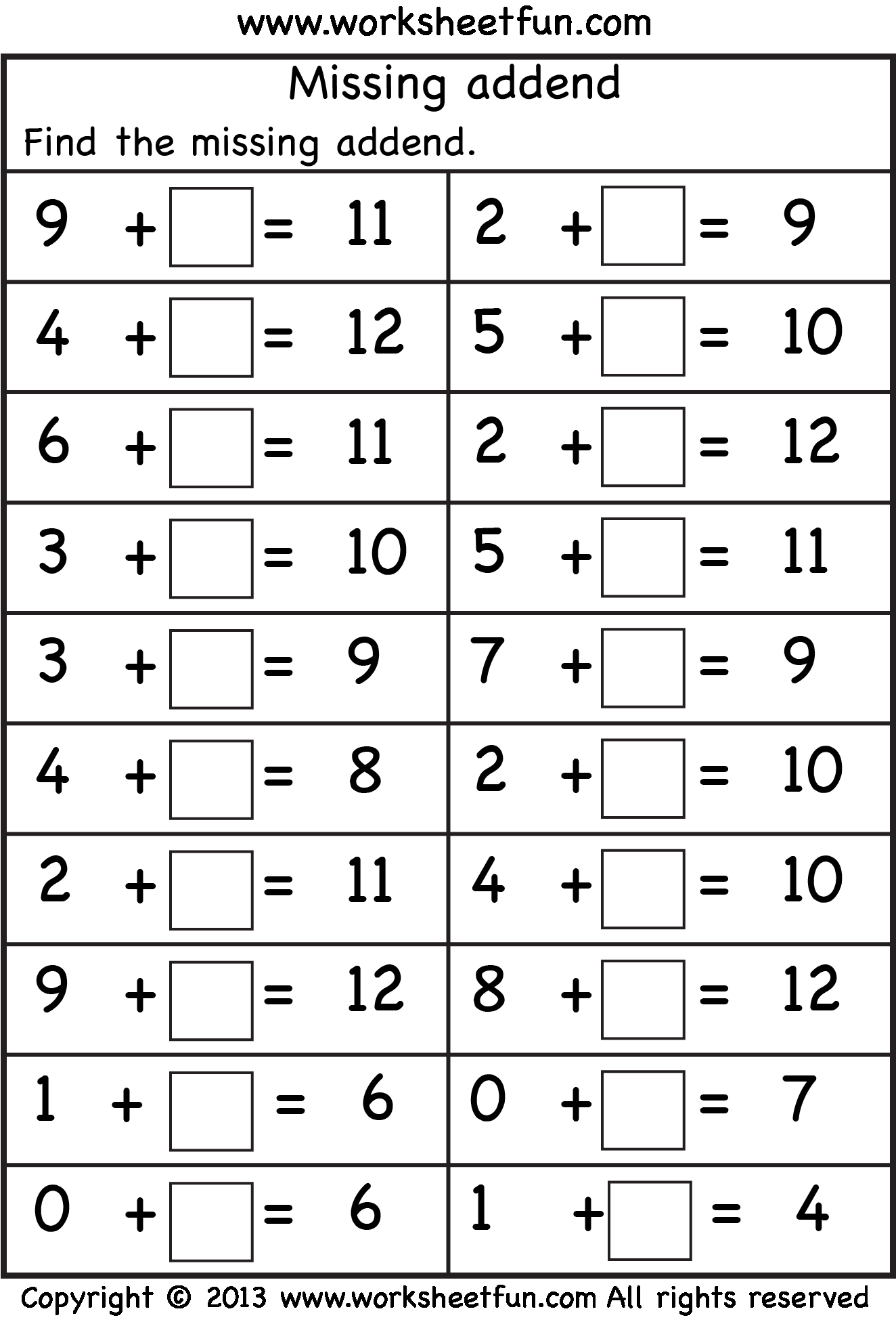 20 Math Worksheets For 1St Grade Free