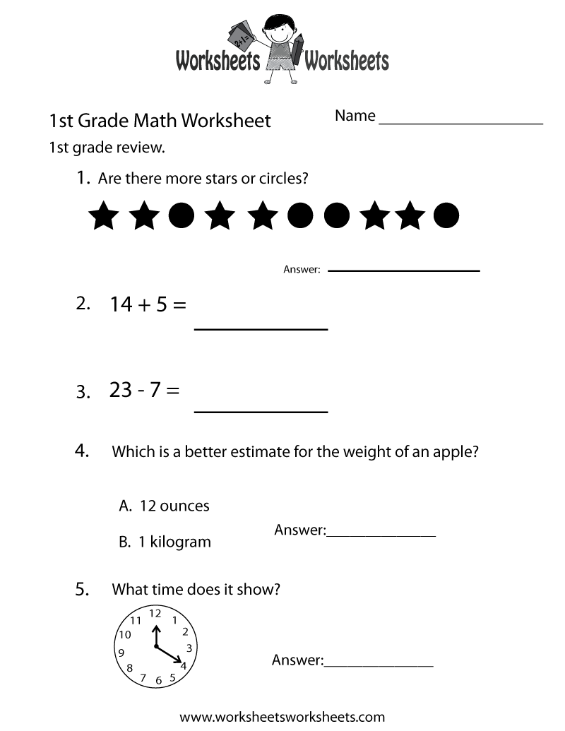 20 Math Worksheets For 1St Grade Free