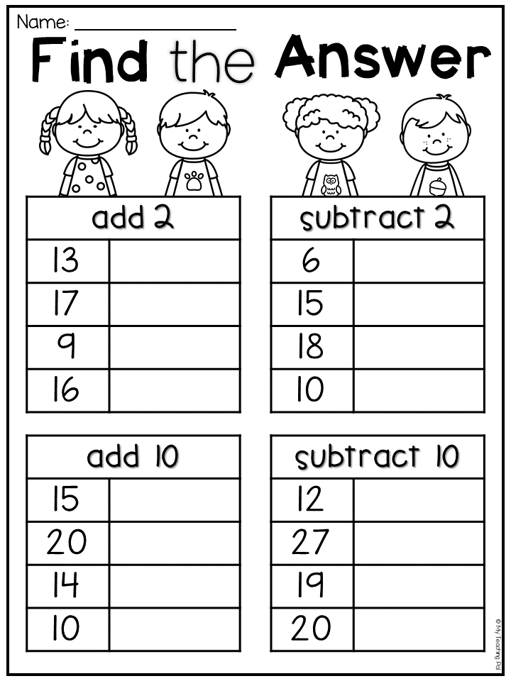 20 Math Worksheets For 1St Grade Free