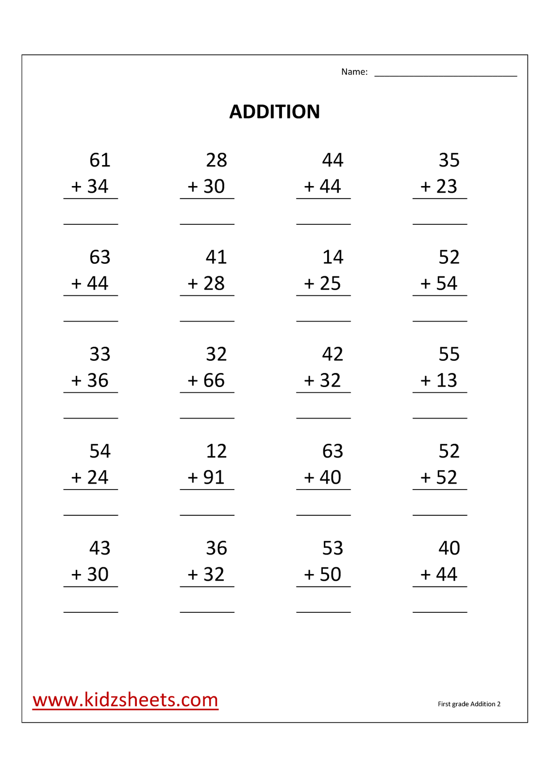 20 Math Worksheets For 1St Grade Free