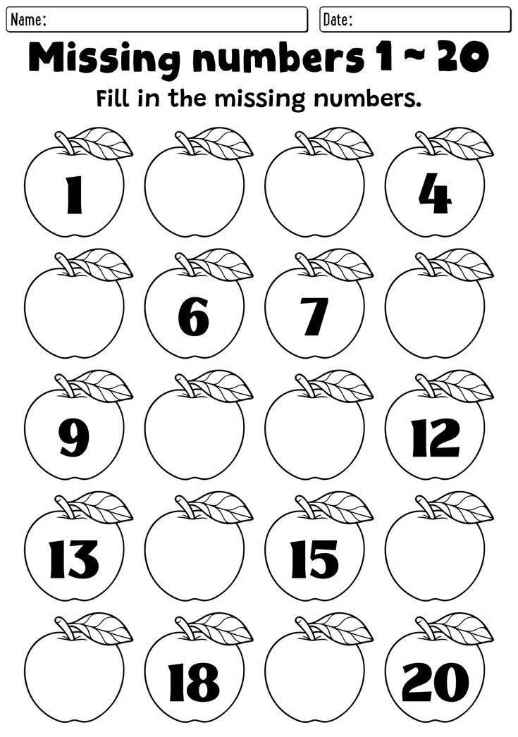 20 Math Worksheets For Kindergarten 1-20 Free