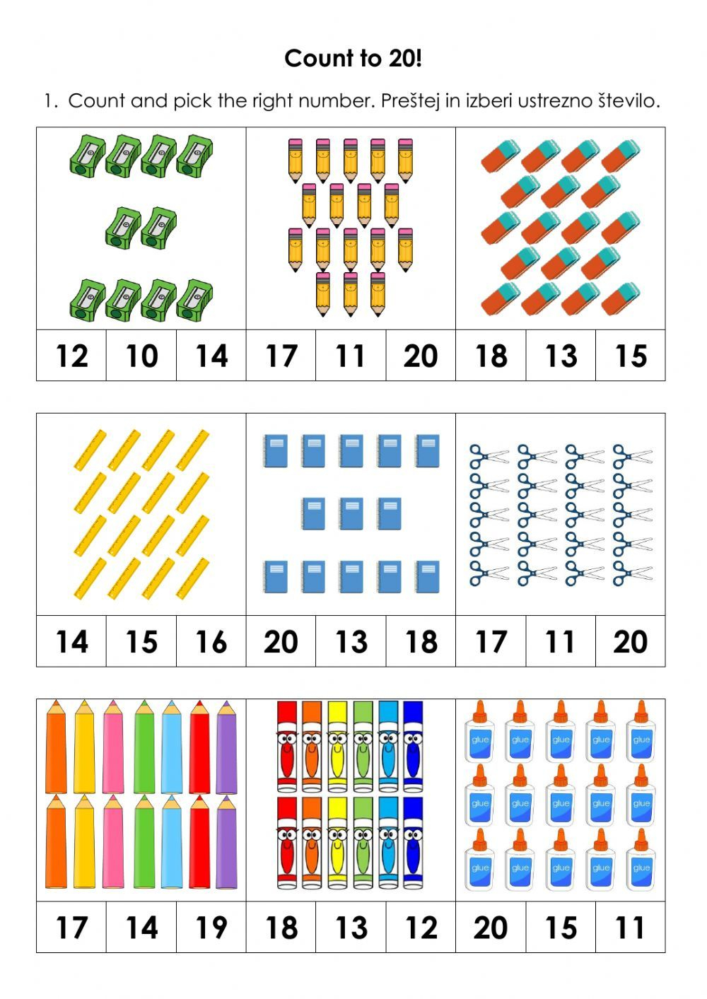 20 Math Worksheets For Kindergarten 1-20 Free