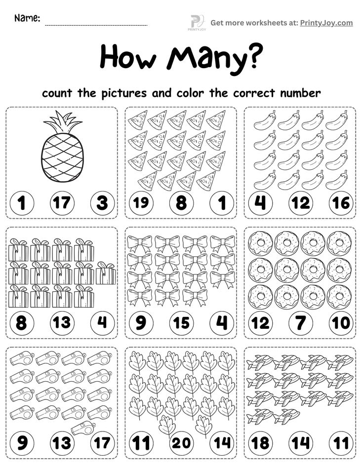 20 Math Worksheets For Kindergarten 1-20 Pdf