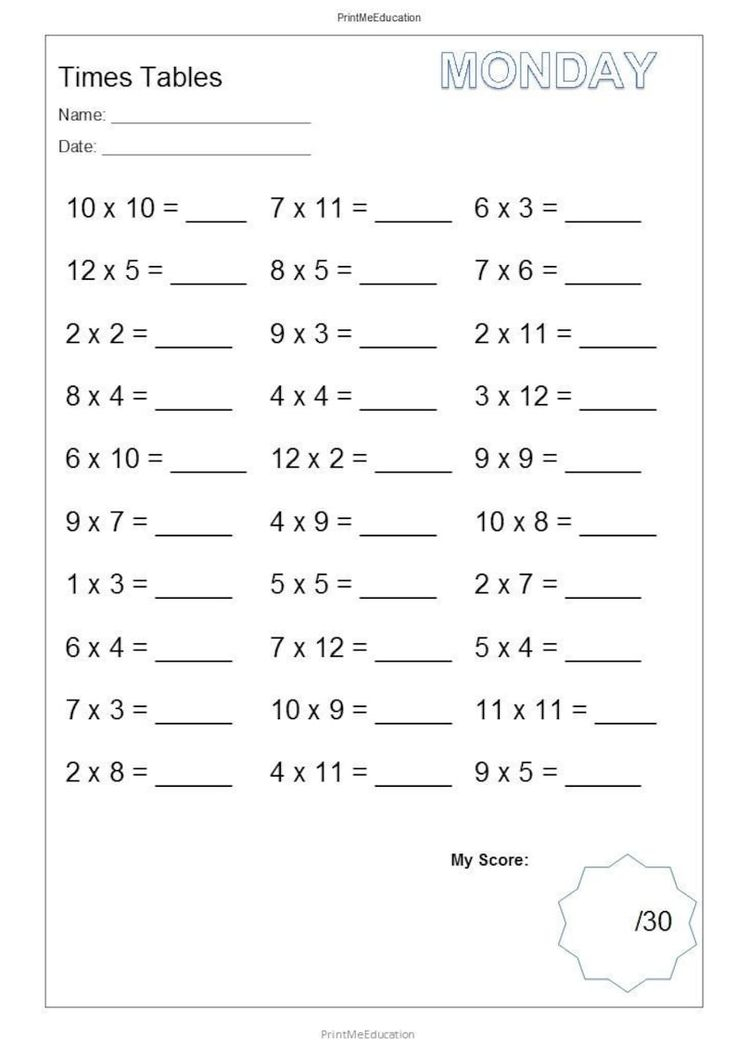 20 Multiplication Table Worksheets For Grade 1 Pdf