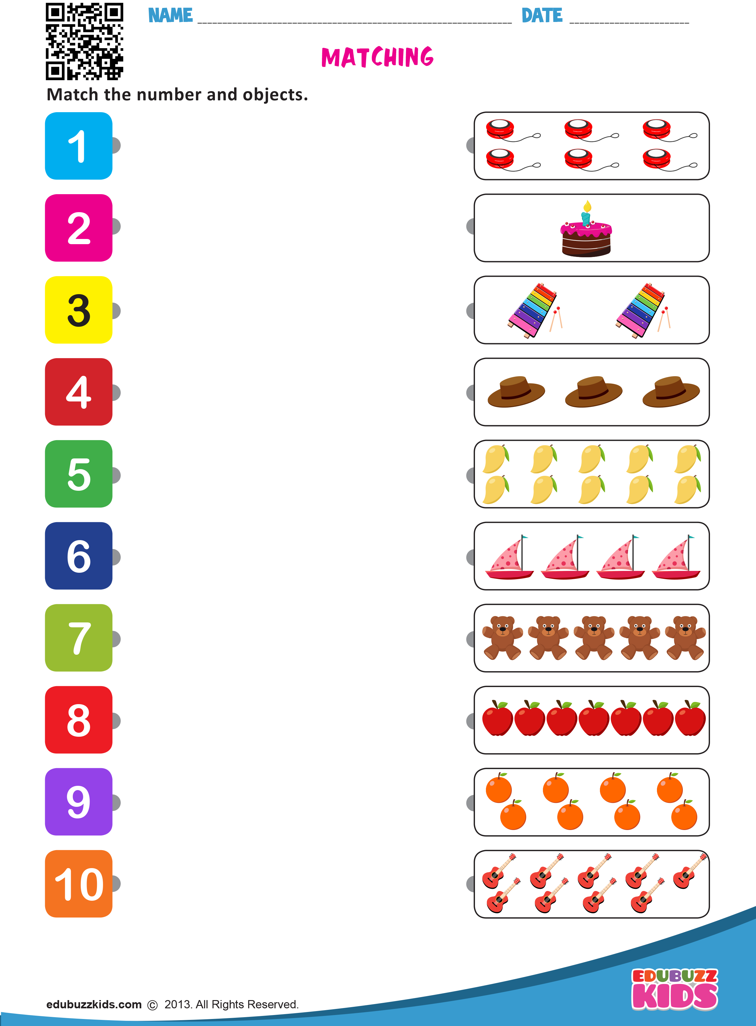 20 Number Matching Worksheets For Kindergarten Free