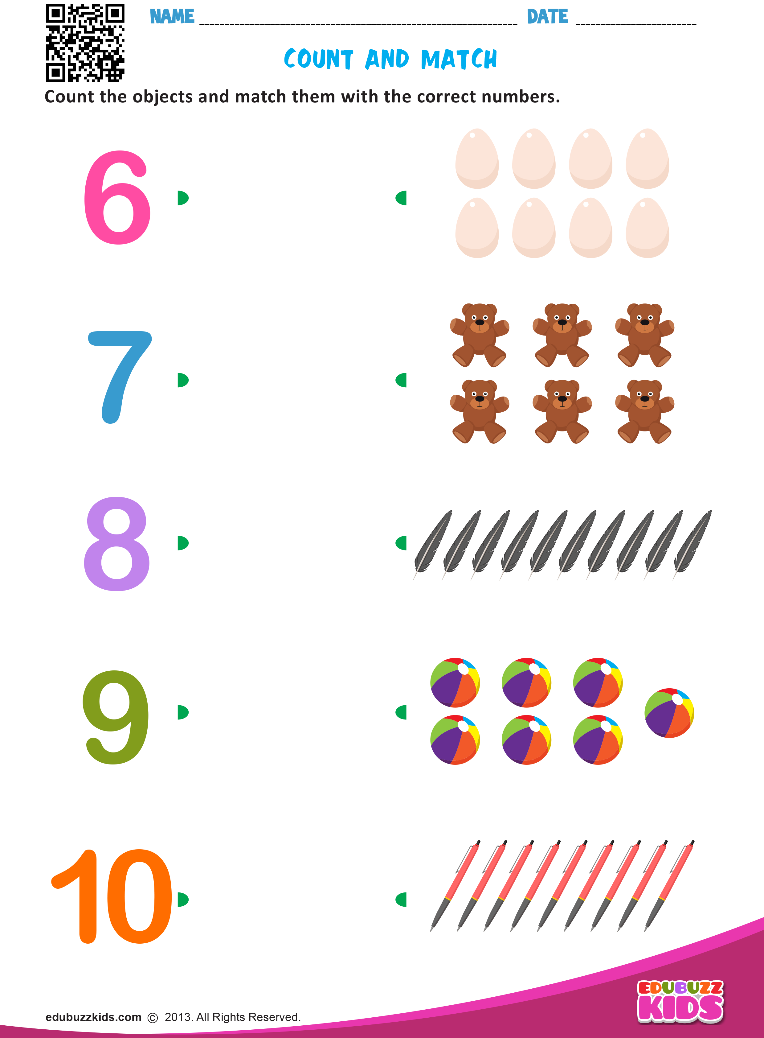 20 Number Matching Worksheets For Kindergarten Free