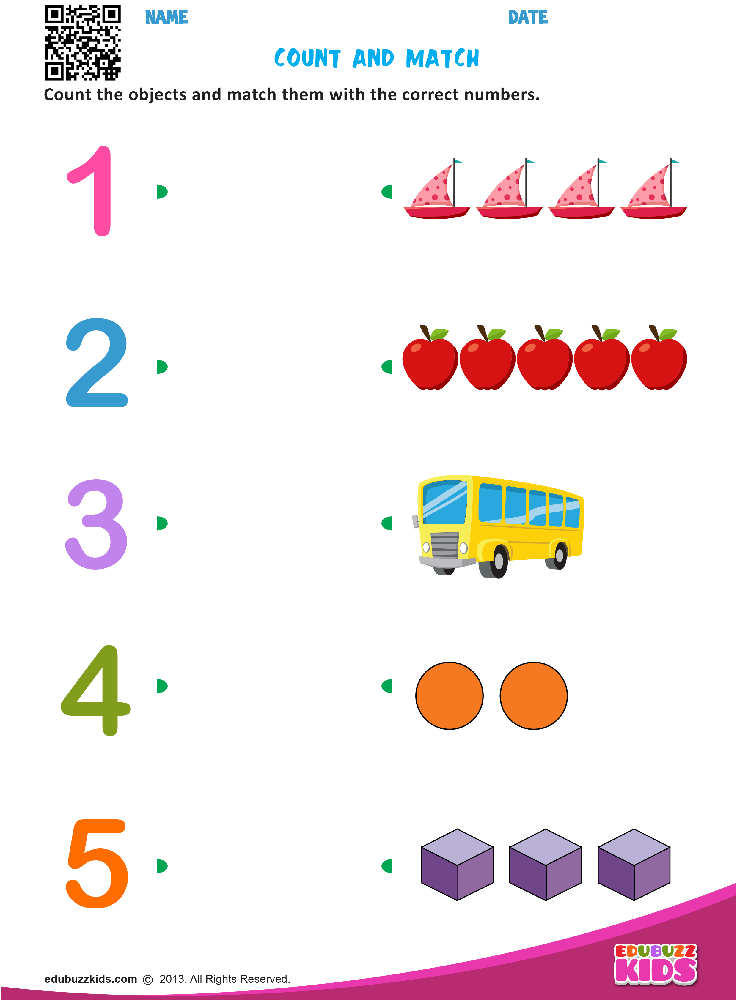 20 Number Matching Worksheets For Kindergarten Free