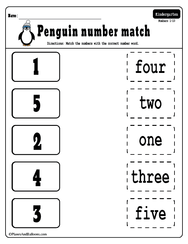 20 Number Matching Worksheets For Kindergarten Pdf