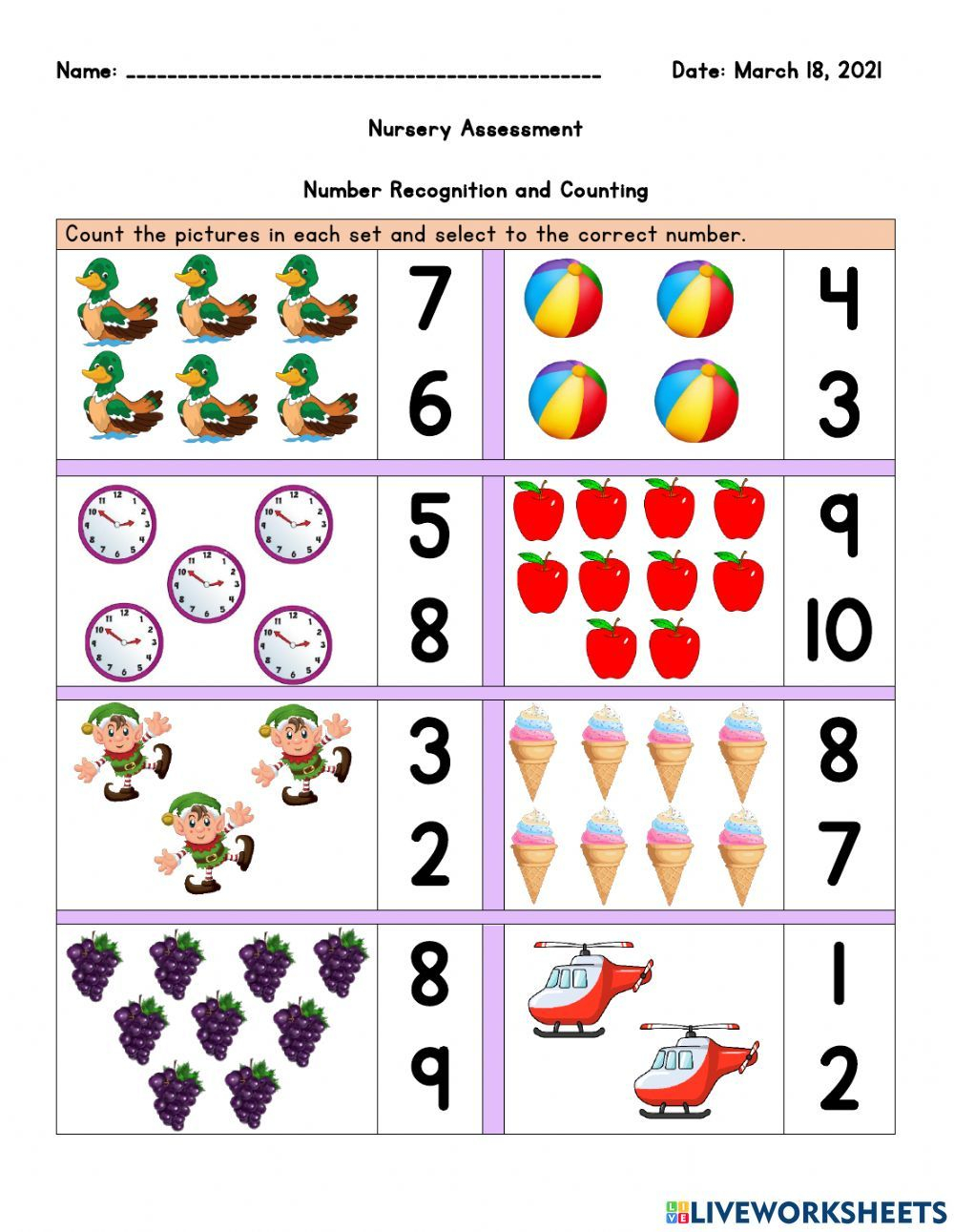 20 Nursery Grade Math Worksheets Pdf