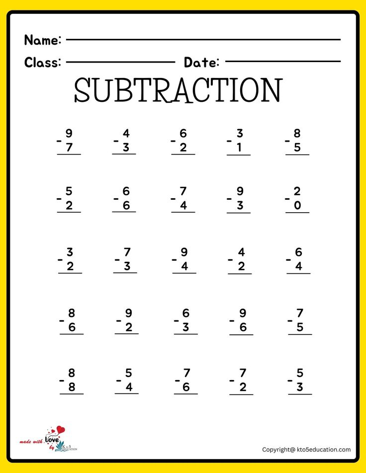 20 Subtraction Worksheets For Kindergarten 2 Free