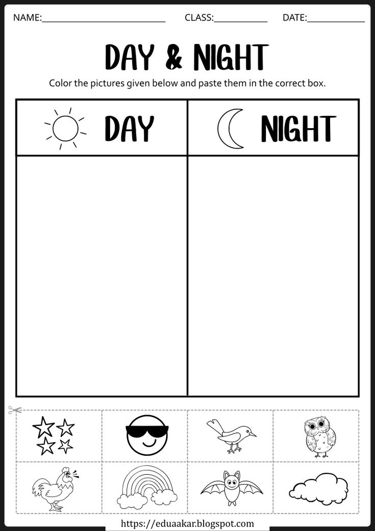 20 Worksheets For Kindergarten Day And Night Free