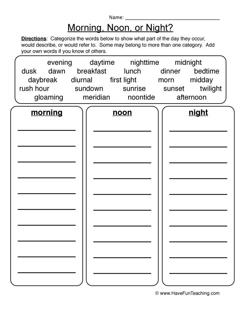 20 Worksheets For Kindergarten Day And Night Free