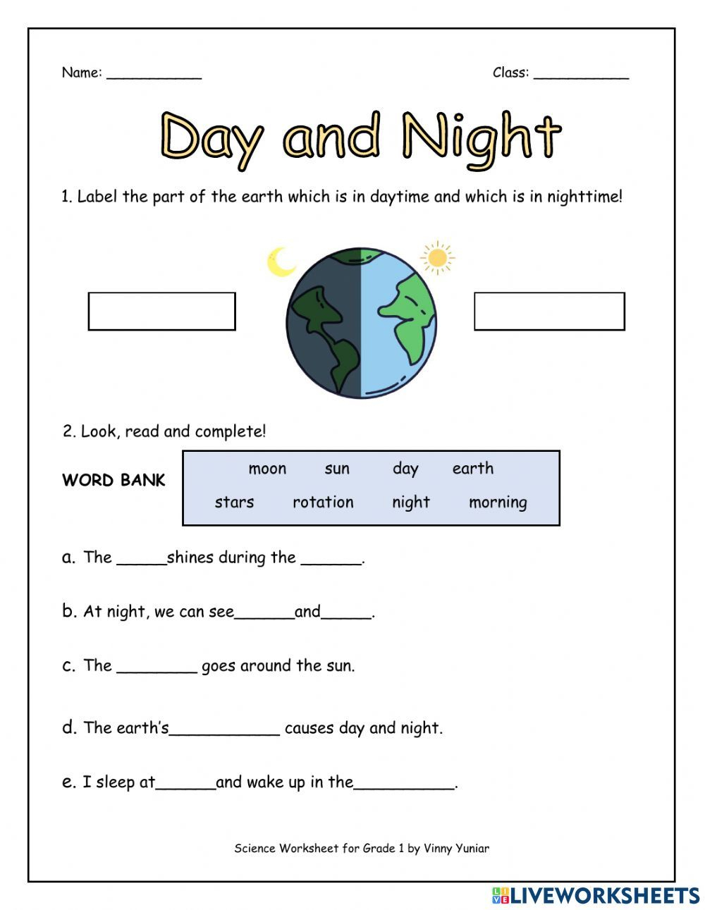 20 Worksheets For Kindergarten Day And Night Free