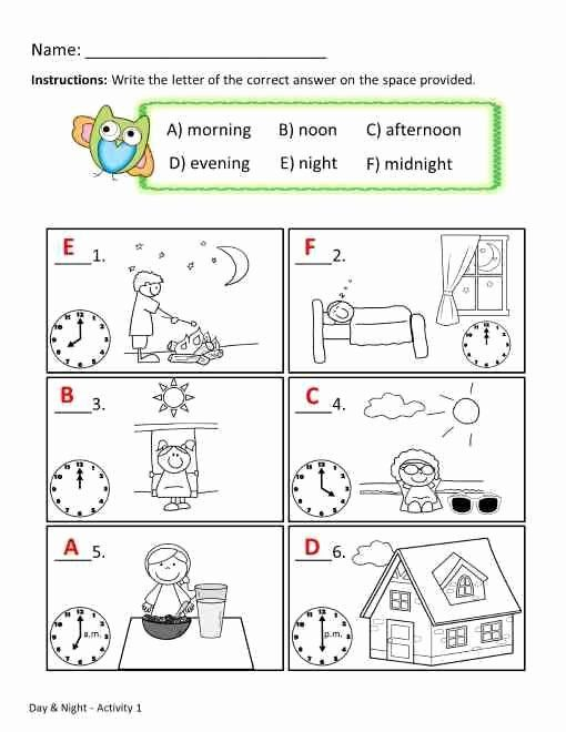 20 Worksheets For Kindergarten Day And Night Free