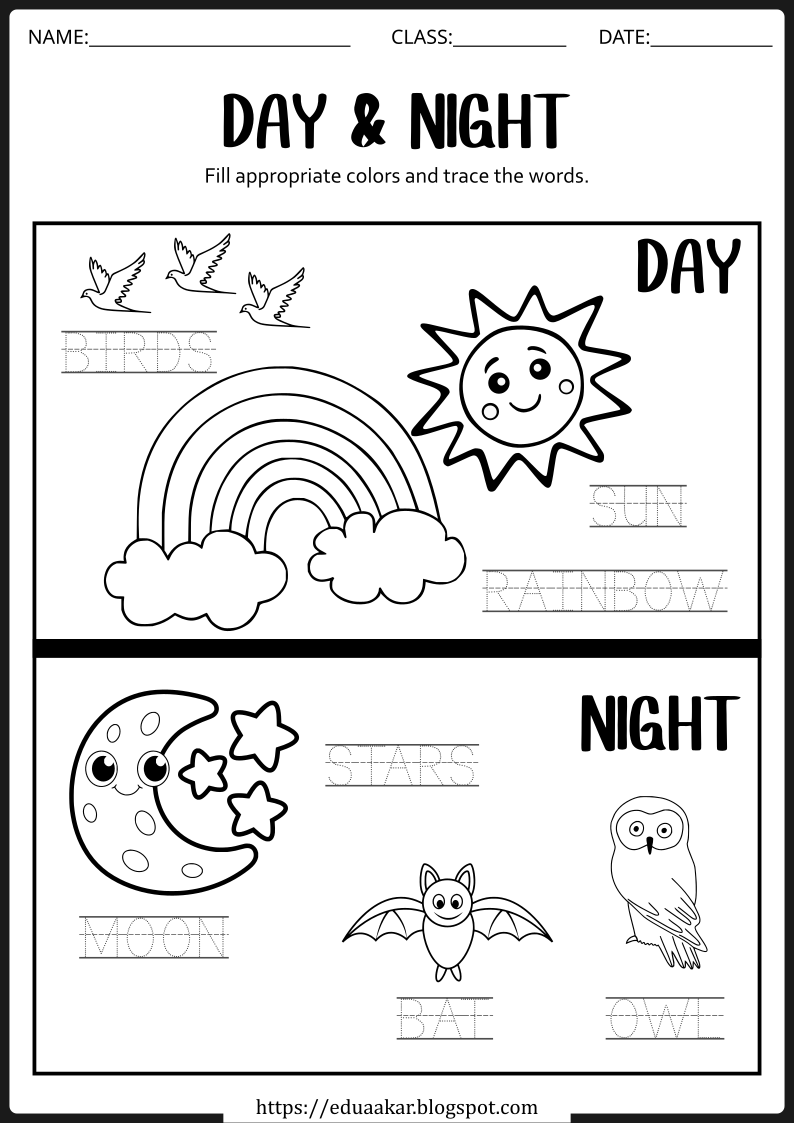 20 Worksheets For Kindergarten Day And Night Pdf