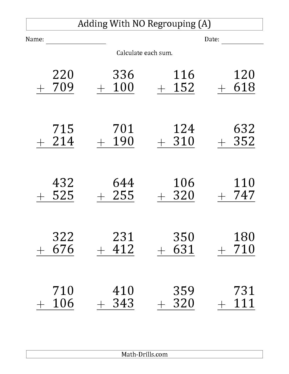 21 Addition Worksheets Grade 1 Three Digit