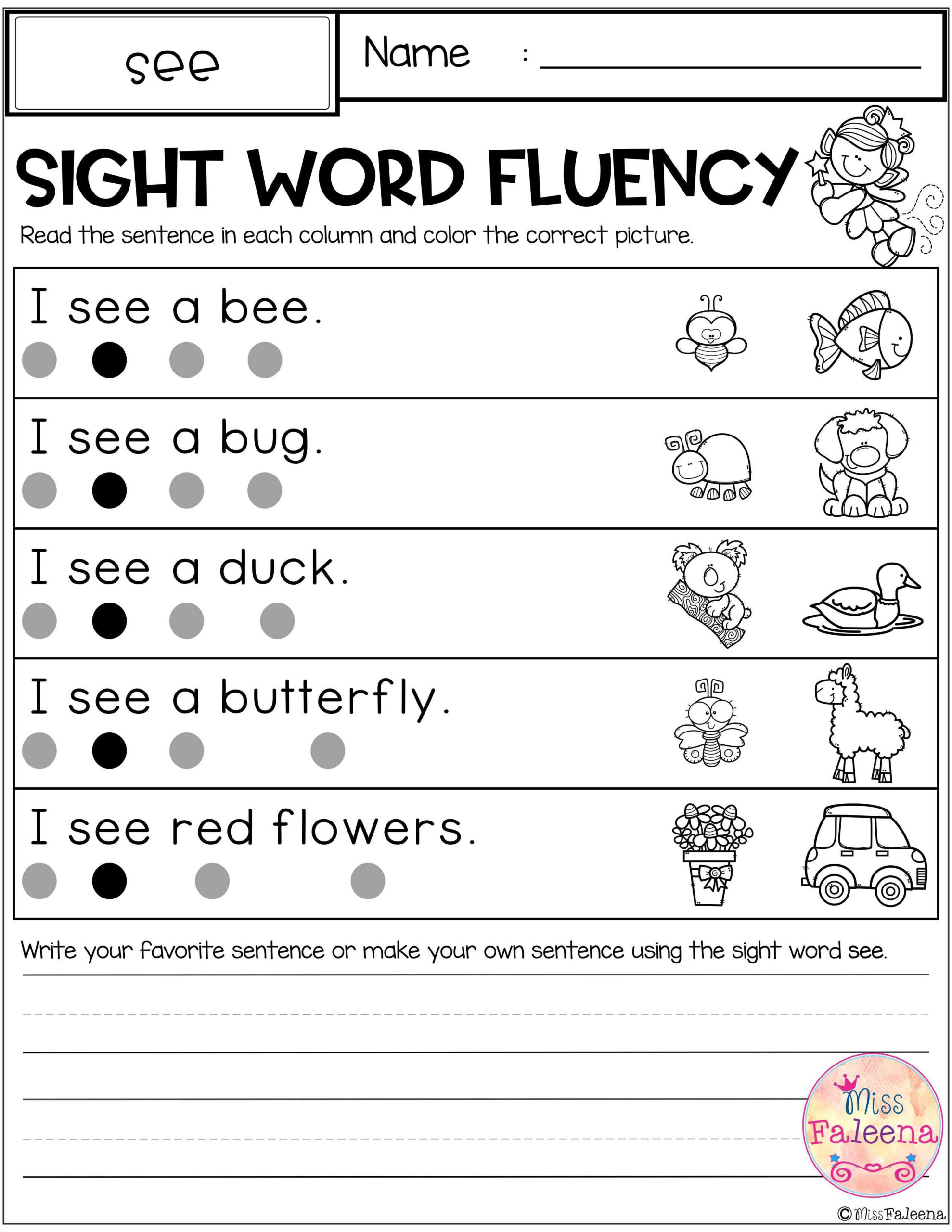 21 Kindergarten Worksheets Sight Words Sentences