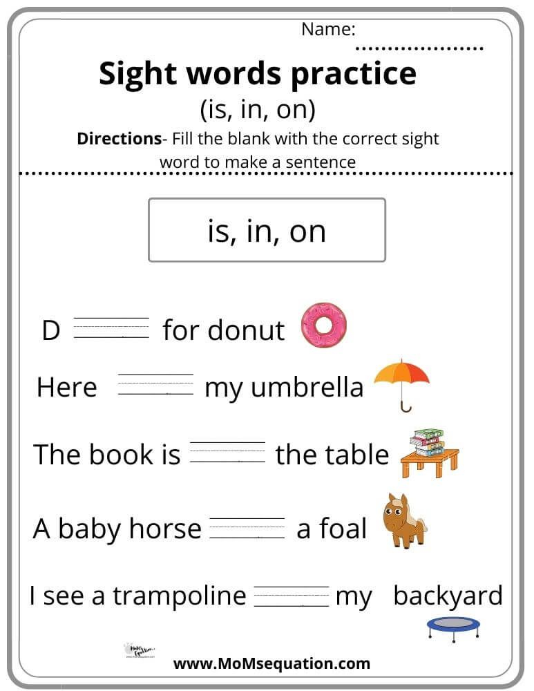 21 Kindergarten Worksheets Sight Words Sentences