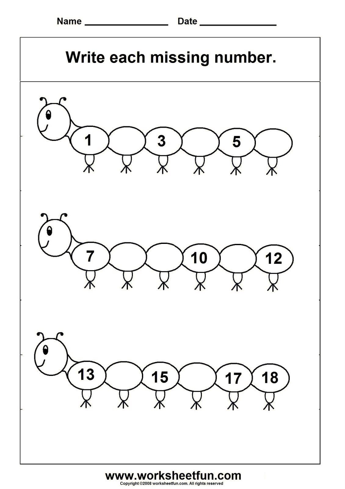 21 Math Worksheets For Kindergarten 1-20