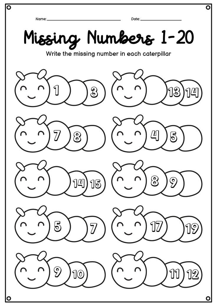 21 Math Worksheets For Kindergarten 1-20