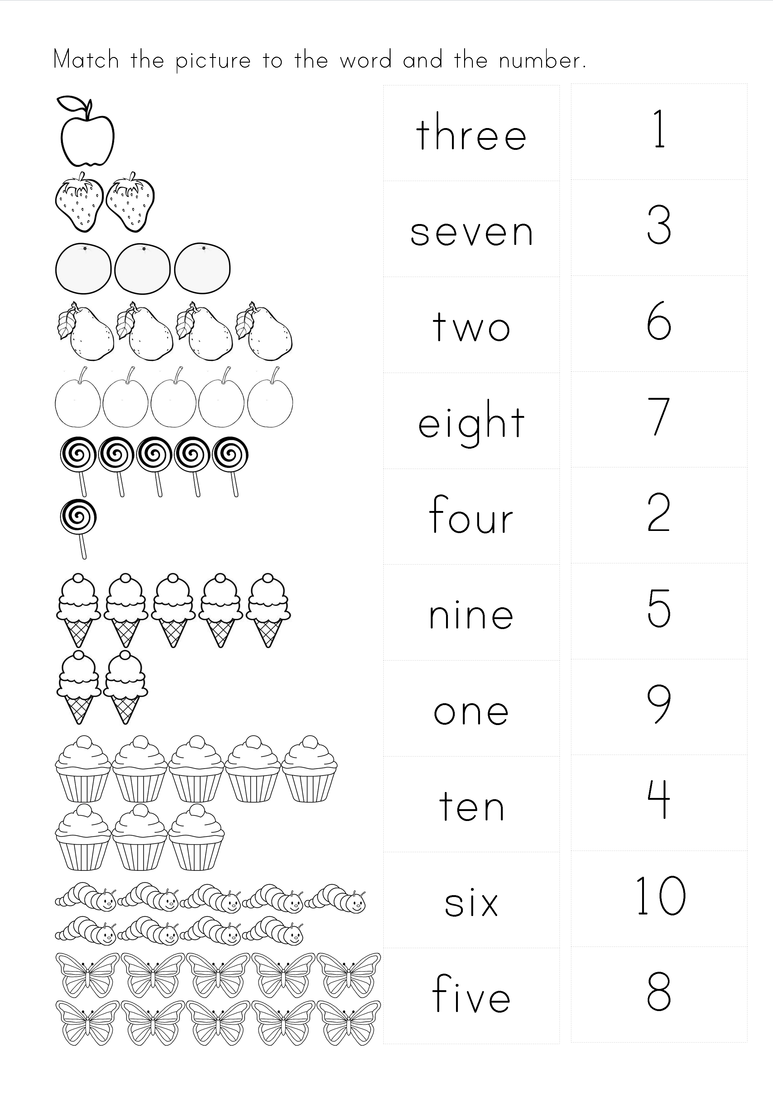 21 Number Matching Worksheets For Kindergarten