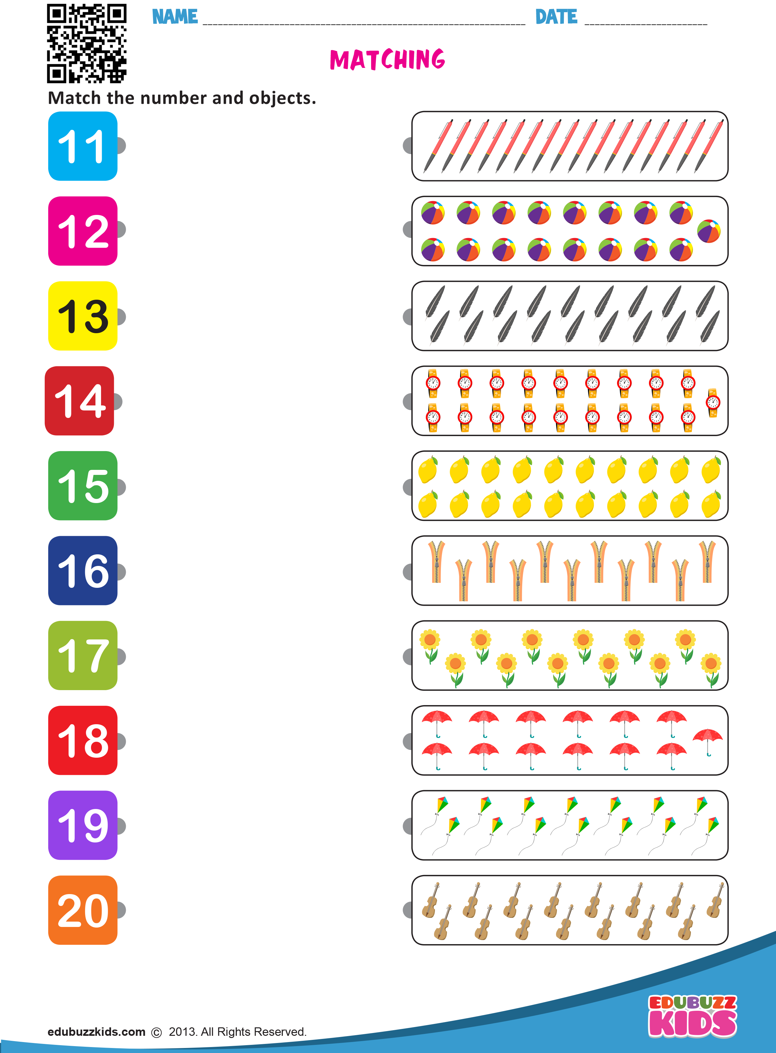 21 Number Matching Worksheets For Kindergarten