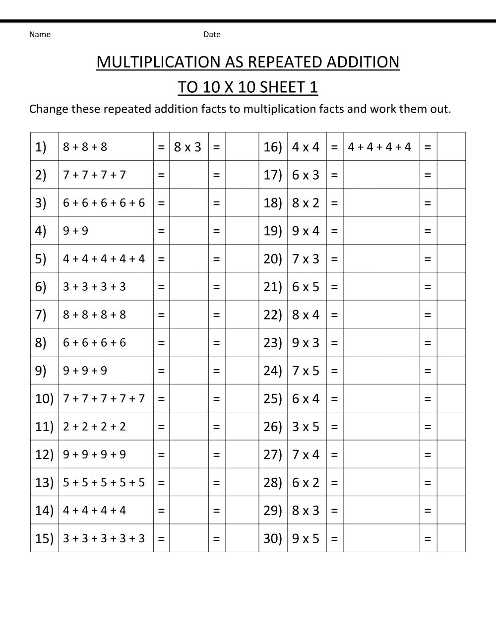 21 Repeated Addition Worksheets Grade 2