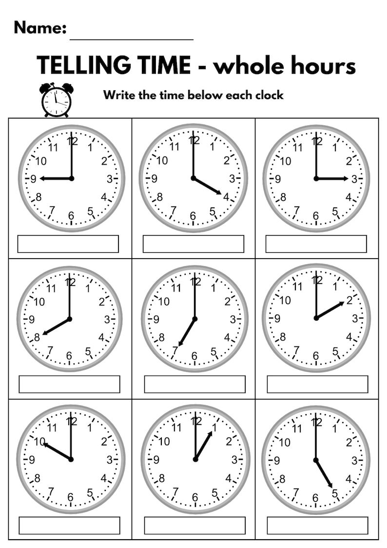 10 Printable Learning to Tell Time Worksheets. Kindergarten-1st Grade-2nd Grade Math. Clock Workshee