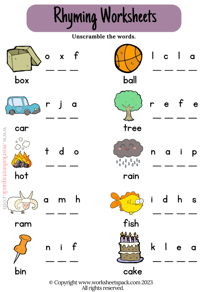 16 Free Rhyming Words Worksheets PDF for Kids - worksheetspack