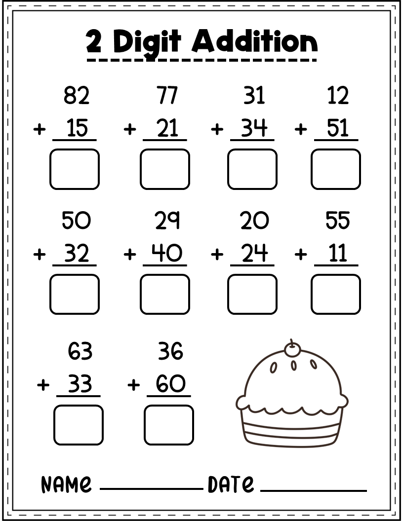 2 Digit Addition No Regrouping Worksheets